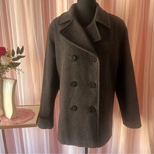 J. PERCY 100% Merino Wool Classic Double-Breasted Pea Coat in Charcoal size 8